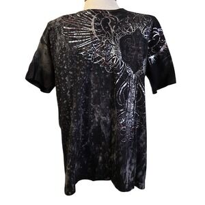 Xavier Mens Black Graphic T Shirt Wings Cross "No Rest for the Wicked" Size L
